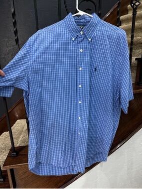 P by Ralph Lauren Blue Windowpane Short-Sleeve Button-Down. For size comparison.